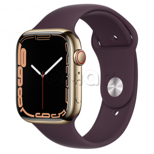 Купить Apple Watch Series 7 // 45мм GPS + Cellular // Корпус из нержавеющей стали золотого цвета, спортивный ремешок цвета «тёмная вишня»