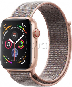 Купить Apple Watch Series 4 // 44мм GPS + Cellular // Корпус из алюминия золотого цвета, ремешок из плетёного нейлона цвета «розовый песок» (MTV12)