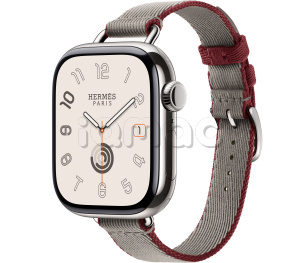 Купить Apple Watch Series 11 // 42мм GPS+Cellular // Корпус из титана серебристого цвета, ремешок Twill Jump Attelage Single Tour цвета Gris Meyer / Rouge Grenat