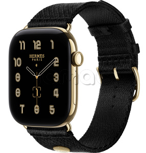 Купить Apple Watch Hermès Series 12 // 46мм GPS+Cellular // Корпус из титана золотого цвета, ремешок Satin Clou de Selle цвета Noir