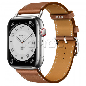 Купить Apple Watch Series 7 Hermès // 45мм GPS + Cellular // Корпус из нержавеющей стали серебристого цвета, ремешок Single Tour Attelage цвета Gold