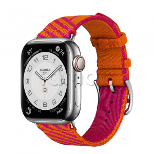 Купить Apple Watch Series 7 Hermès // 41мм GPS + Cellular // Корпус из нержавеющей стали серебристого цвета, ремешок Hermès Simple Tour Jumping цвета Orange/Rose Mexico