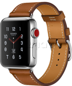 Купить Apple Watch Series 3 Hermès // 42мм GPS + Cellular // Корпус из нержавеющей стали, ремешок Single Tour из кожи Swift цвета Fauve Barenia (MQLP2)