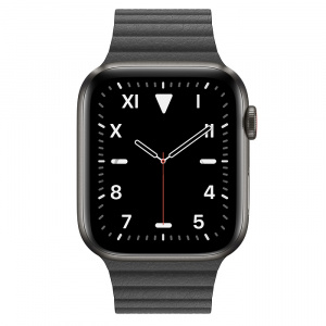 Купить Apple Watch Series 5 // 44мм GPS + Cellular // Корпус из титана цвета «серый космос», кожаный ремешок черного цвета, размер ремешка L