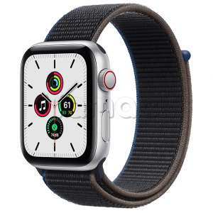 Купить Apple Watch SE // 44мм GPS + Cellular // Корпус из алюминия серебристого цвета, cпортивный браслет угольного цвета (2020)