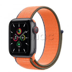 Купить Apple Watch SE // 40мм GPS + Cellular // Корпус из алюминия цвета «серый космос», cпортивный браслет цвета «Кумкват» (2020)
