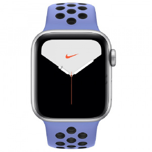 Купить Apple Watch Series 5 // 44мм GPS + Cellular // Корпус из алюминия серебристого цвета, спортивный ремешок Nike цвета "синяя пастель/чёрный"