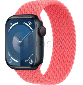 Купить Apple Watch Series 9 // 41мм GPS+Cellular // Корпус из алюминия цвета "темная ночь", плетёный монобраслет цвета "розовая гуава"