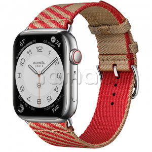 Купить Apple Watch Series 7 Hermès // 45мм GPS + Cellular // Корпус из нержавеющей стали серебристого цвета, ремешок Hermès Simple Tour Jumping цвета Kraft/Rouge de Cœur