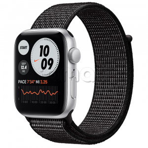 Купить Apple Watch SE // 44мм GPS // Корпус из алюминия серебристого цвета, спортивный браслет Nike чёрного цвета