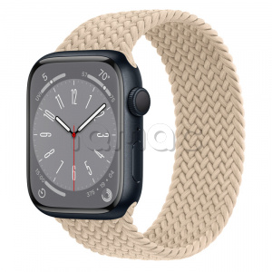 Купить Apple Watch Series 8 // 45мм GPS // Корпус из алюминия цвета "темная ночь", плетёный монобраслет бежевого цвета