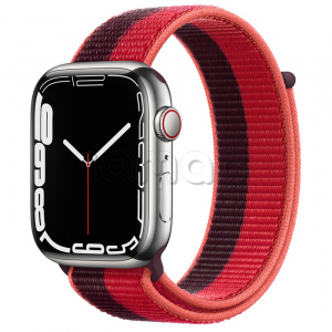 Купить Apple Watch Series 7 // 45мм GPS + Cellular // Корпус из нержавеющей стали серебристого цвета, спортивный браслет цвета (PRODUCT)RED