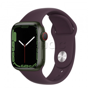 Купить Apple Watch Series 7 // 41мм GPS + Cellular // Корпус из алюминия зеленого цвета, спортивный ремешок цвета «тёмная вишня»