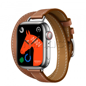 Купить Apple Watch Series 8 Hermès // 41мм GPS + Cellular // Корпус из нержавеющей стали серебристого цвета, ремешок Attelage Double Tour цвета Gold