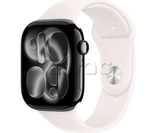 Купить Apple Watch Series 11 // 42мм GPS // Черный глянцевый корпус из алюминия, спортивный ремешок цвета "светлые румяна"