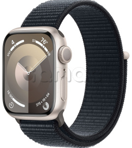 Купить Apple Watch Series 9 // 45мм GPS // Корпус из алюминия цвета "сияющая звезда", спортивный браслет цвета "темная ночь"