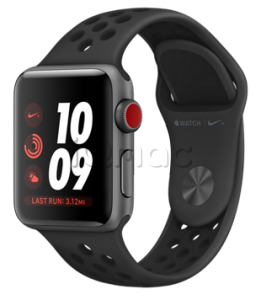 Купить Apple Watch Series 3 Nike+ // 38мм GPS + Cellular // Корпус из алюминия цвета «серый космос», спортивный ремешок Nike цвета «антрацитовый/чёрный» (MQL62)