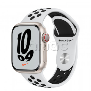Купить Apple Watch Series 7 // 41мм GPS + Cellular // Корпус из алюминия цвета «сияющая звезда», спортивный ремешок Nike цвета «чистая платина/чёрный»