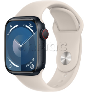 Купить Apple Watch Series 9 // 41мм GPS+Cellular // Корпус из алюминия цвета "темная ночь", спортивный ремешок цвета "сияющая звезда"