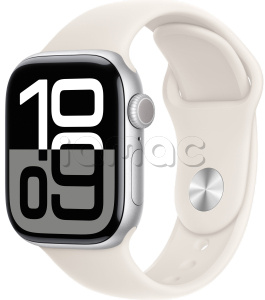 Купить Apple Watch Series 10 // 46мм GPS // Корпус из алюминия серебристого цвета, спортивный ремешок цвета "сияющая звезда"