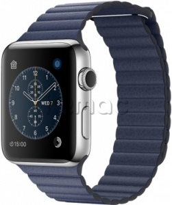 Купить Apple Watch Series 2 42мм Корпус из нержавеющей стали, кожаный ремешок тёмно‑синего цвета (MNPW2/MNPX2)