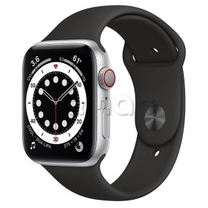 Купить Apple Watch Series 6 // 44мм GPS + Cellular // Корпус из алюминия серебристого цвета, спортивный ремешок черного цвета