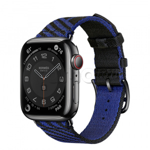 Купить Apple Watch Series 7 Hermès // 41мм GPS + Cellular // Корпус из нержавеющей стали цвета «черный космос», ремешок Hermès Simple Tour Jumping цвета Noir/Bleu Saphir