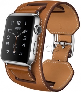 Apple Watch Hermes Manchette 42 мм из нержавеющей стали, ремешок из кожи Barenia цвета Fauve