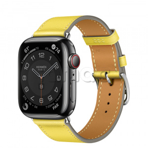 Купить Apple Watch Series 7 Hermès // 41мм GPS + Cellular // Корпус из нержавеющей стали цвета «черный космос», ремешок Single Tour цвета Lime