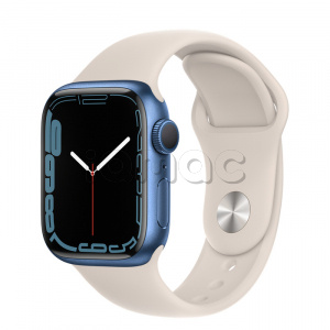 Купить Apple Watch Series 7 // 41мм GPS // Корпус из алюминия синего цвета, спортивный ремешок цвета «сияющая звезда»