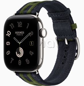 Купить Apple Watch Hermès Series 12 // 46мм GPS+Cellular // Корпус из титана серебристого цвета, ремешок Rocabar Club цвета Bleu Nuit/Vert
