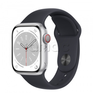 Купить Apple Watch Series 8 // 41мм GPS + Cellular // Корпус из алюминия серебристого цвета, спортивный ремешок цвета "темная ночь"