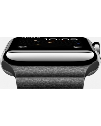 Apple Watch 42 мм, нержавеющая сталь, чёрный кожаный ремешок