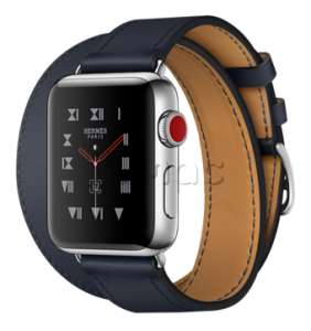 Купить Apple Watch Series 3 Hermès // 38мм GPS + Cellular // Корпус из нержавеющей стали, ремешок Double Tour из кожи Swift цвета Indigo (MQLK2)