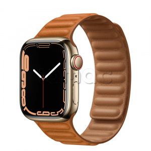 Купить Apple Watch Series 7 // 41мм GPS + Cellular // Корпус из нержавеющей стали золотого цвета, кожаный браслет цвета «золотистая охра», размер ремешка M/L