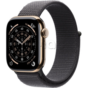Купить Apple Watch Series 11 // 46мм GPS+Cellular // Корпус из титана золотого цвета, спортивный браслет темно-серого цвета