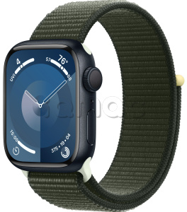 Купить Apple Watch Series 9 // 45мм GPS // Корпус из алюминия цвета "темная ночь", спортивный браслет цвета "зеленый кипарис"