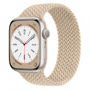 Apple Watch Series 8 // 45мм GPS // Корпус из алюминия цвета "сияющая звезда", плетёный монобраслет бежевого цвета