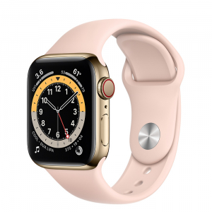 Apple Watch Series 6 // 40мм GPS + Cellular // Корпус из нержавеющей стали золотого цвета, спортивный ремешок цвета «Розовый песок»