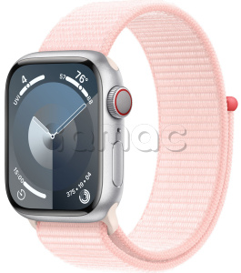 Купить Apple Watch Series 9 // 45мм GPS+Cellular // Корпус из алюминия серебристого цвета, спортивный браслет светло-розового цвета
