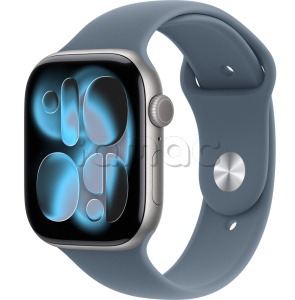 Купить Apple Watch Series 11 // 46мм GPS // Корпус из алюминия цвета "серый космос", спортивный ремешок цвета "якорный синий"