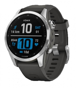 Купить Мультиспортивные часы Garmin Fenix 7S (42mm) Solar, серебристый стальной корпус, графитовый силиконовый ремешок