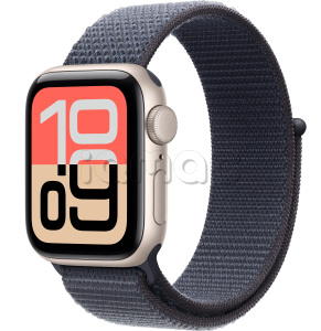 Купить Apple Watch SE 3 // 44мм GPS // Корпус из алюминия цвета "сияющая звезда", спортивный браслет цвета "якорный синий" (2025)