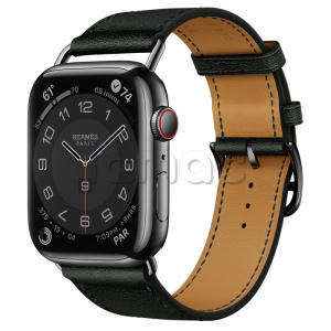 Купить Apple Watch Series 7 Hermès // 45мм GPS + Cellular // Корпус из нержавеющей стали цвета «черный космос», ремешок Single Tour Attelage цвета Noir