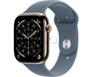 Купить Apple Watch Series 11 // 42мм GPS+Cellular // Корпус из титана золотого цвета, спортивный ремешок цвета "якорный синий"