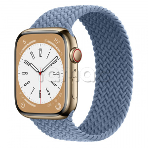 Купить Apple Watch Series 8 // 45мм GPS + Cellular // Корпус из нержавеющей стали золотого цвета, плетёный монобраслет сланцево-синего цвета