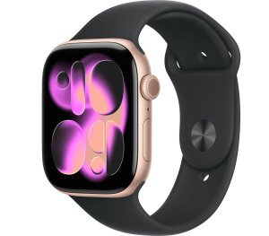 Apple Watch Series 11 // 42мм GPS // Корпус из алюминия цвета "розовое золото", спортивный ремешок черного цвета