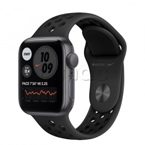 Купить Apple Watch SE // 40мм GPS // Корпус из алюминия цвета «серый космос», спортивный ремешок Nike цвета «Антрацитовый/чёрный»
