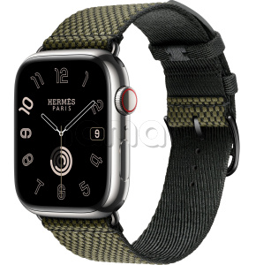 Купить Apple Watch Series 9 Hermès // 45мм GPS+Cellular // Корпус из нержавеющей стали серебристого цвета, ремешок Toile H Single Tour цвета Vert/Noir