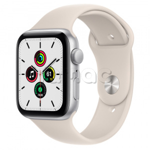Купить Apple Watch SE // 44мм GPS // Корпус из алюминия серебристого цвета, спортивный ремешок цвета «Сияющая звезда»